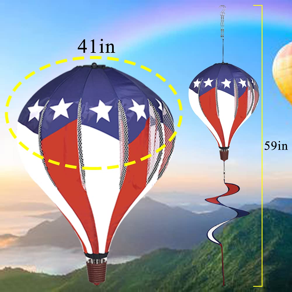 FENELY Patriotic Hot Air Balloon Garden Wind Spinners Giant Flag Pinwheels Whirligigs Windmill Toys for Kids Yard Decor Lawn Decorations Outdoor Whirlygig Windmills Wind Twister Everyday 59" L 2Pack