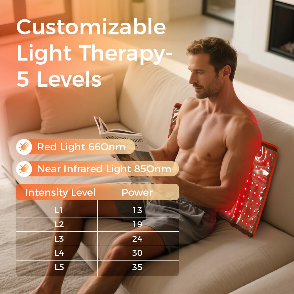 BestQool Red Light Therapy for Body, Dual Chip 660nm 850nm Red Near Infrared Light with Timer, Large Pads Belt Wearable Wrap, Infrared Light Therapy for Knee Back Waist Elbow. 43W