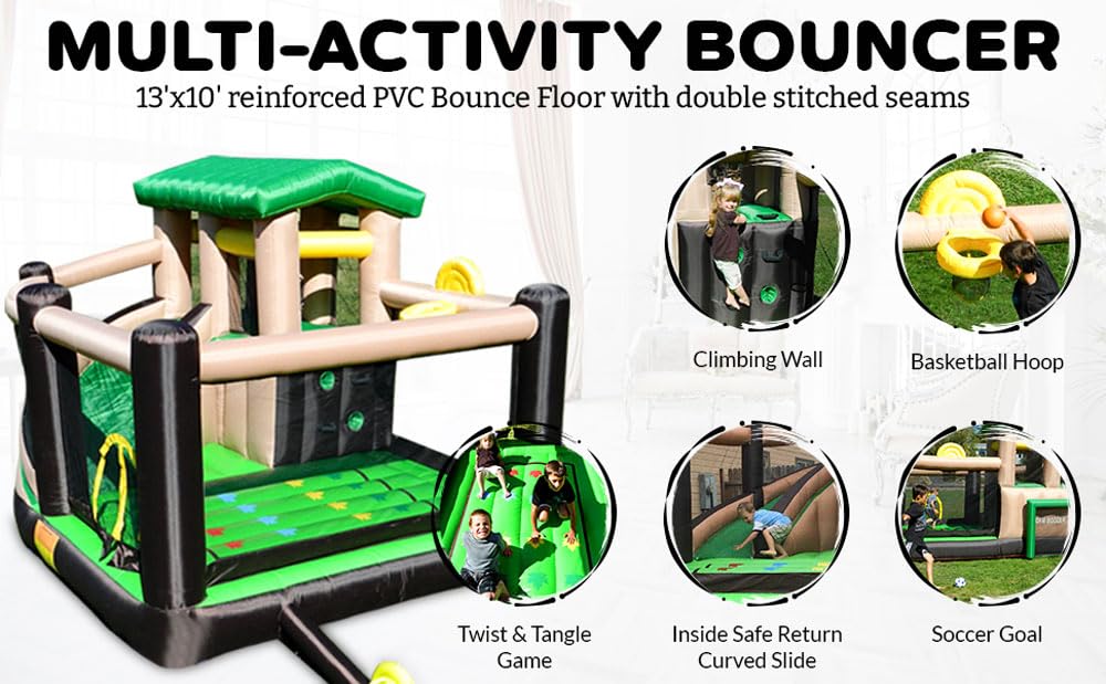 Island Hopper Fort All Sport 7-in-1 Kids Inflatable Bounce House – Climbing Wall, Slide, Soccer Goal, Basketball Hoop & More – Outdoor & Indoor Bounce House with Durable PVC & Fast Setup