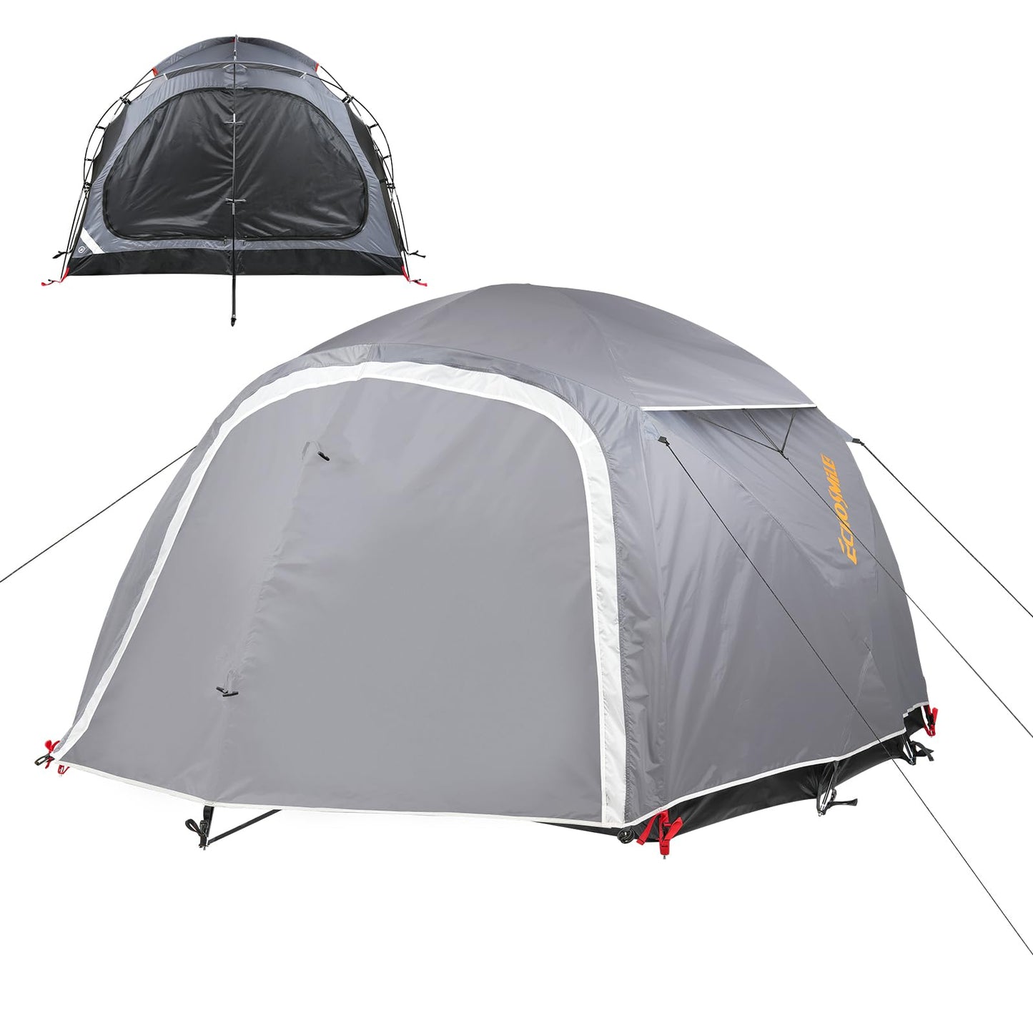 EchoSmile Tents for Camping, Waterproof Windproof Tent with Multi-Pole, 3-5 Person Spacious Dome Tent with Expandable Space for Shoes, Packs & Wet Items, Easy Setup Tent for Camping & Hiking-Gray