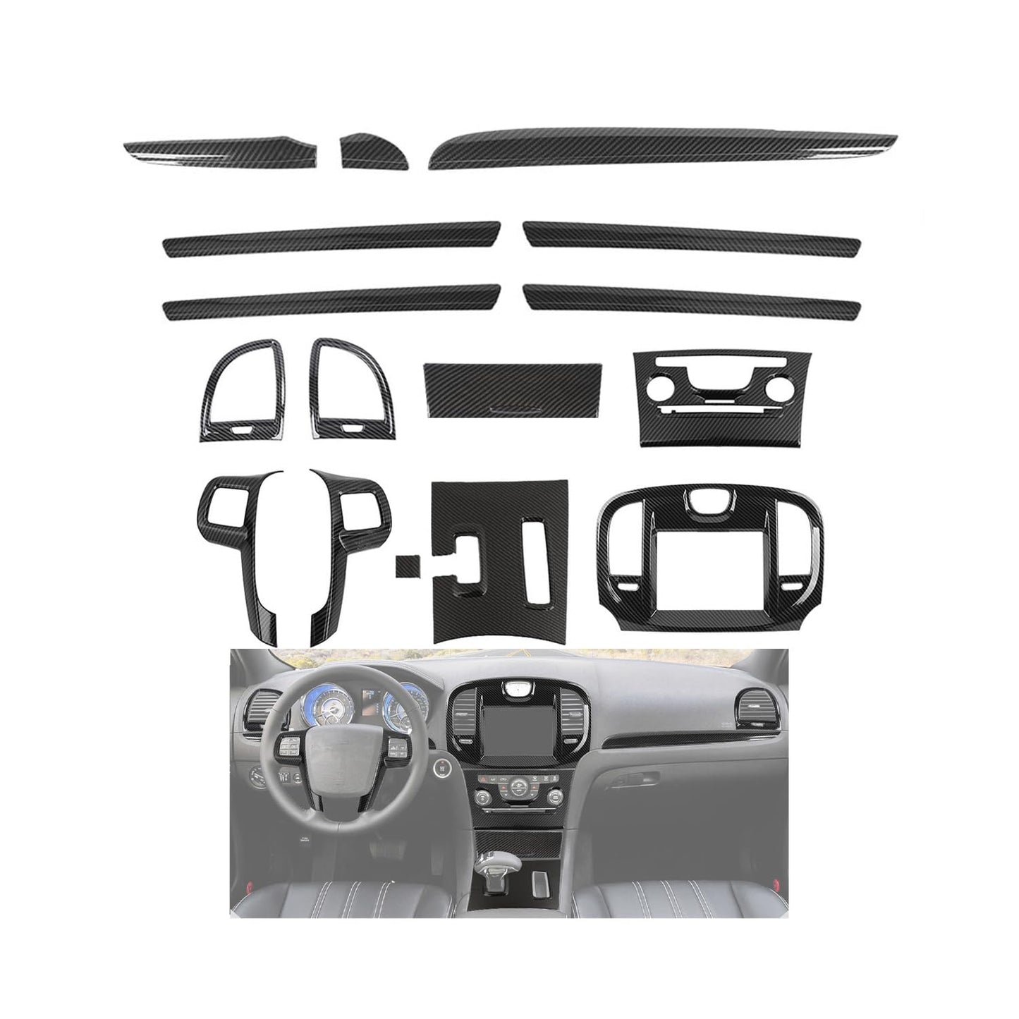 JeCar 16pcs Full Set Carbon Fiber Interior Trim Kit for 2011-2014 Chrysler 300/300C