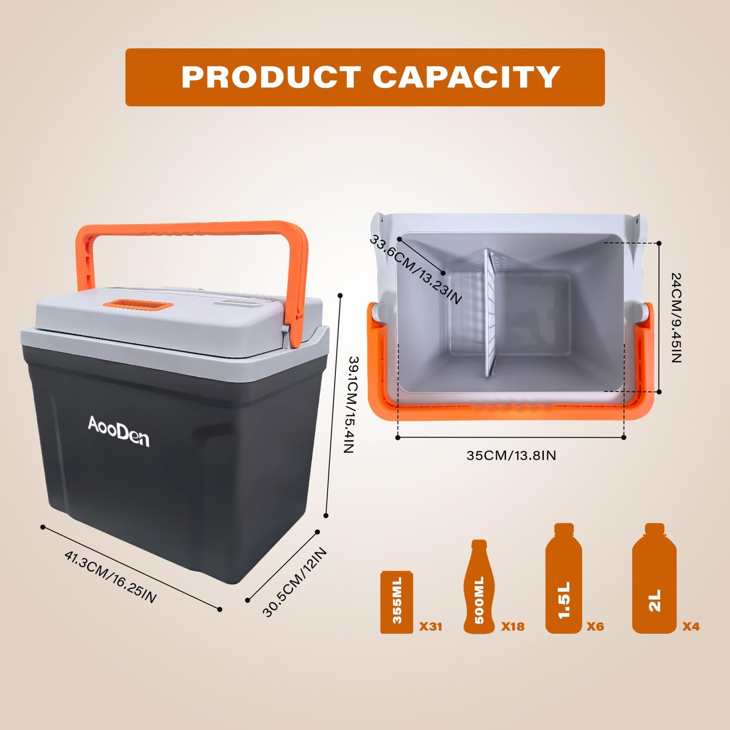 AooDen Upgrade 27 Quart (25Liter) Electric Car Cooler and Warmer with New Removable lid Design, Thermoelectric Iceless Cooler for Travel, Camping, Vehicles, Truck, Home - 12V DC and 120V