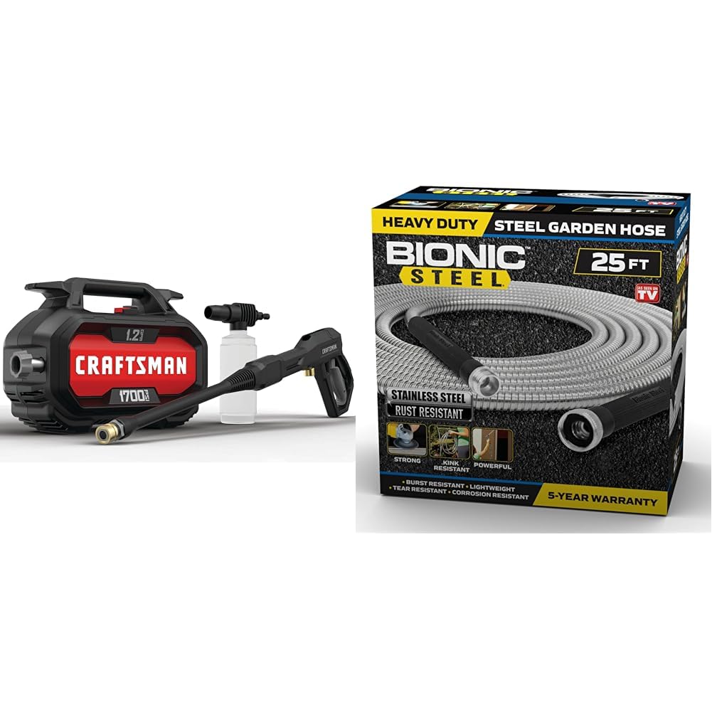 CRAFTSMAN 1700-PSI Electric Pressure Washer Bundle with Bionic Steel 25 FT Garden Hose with Nozzle