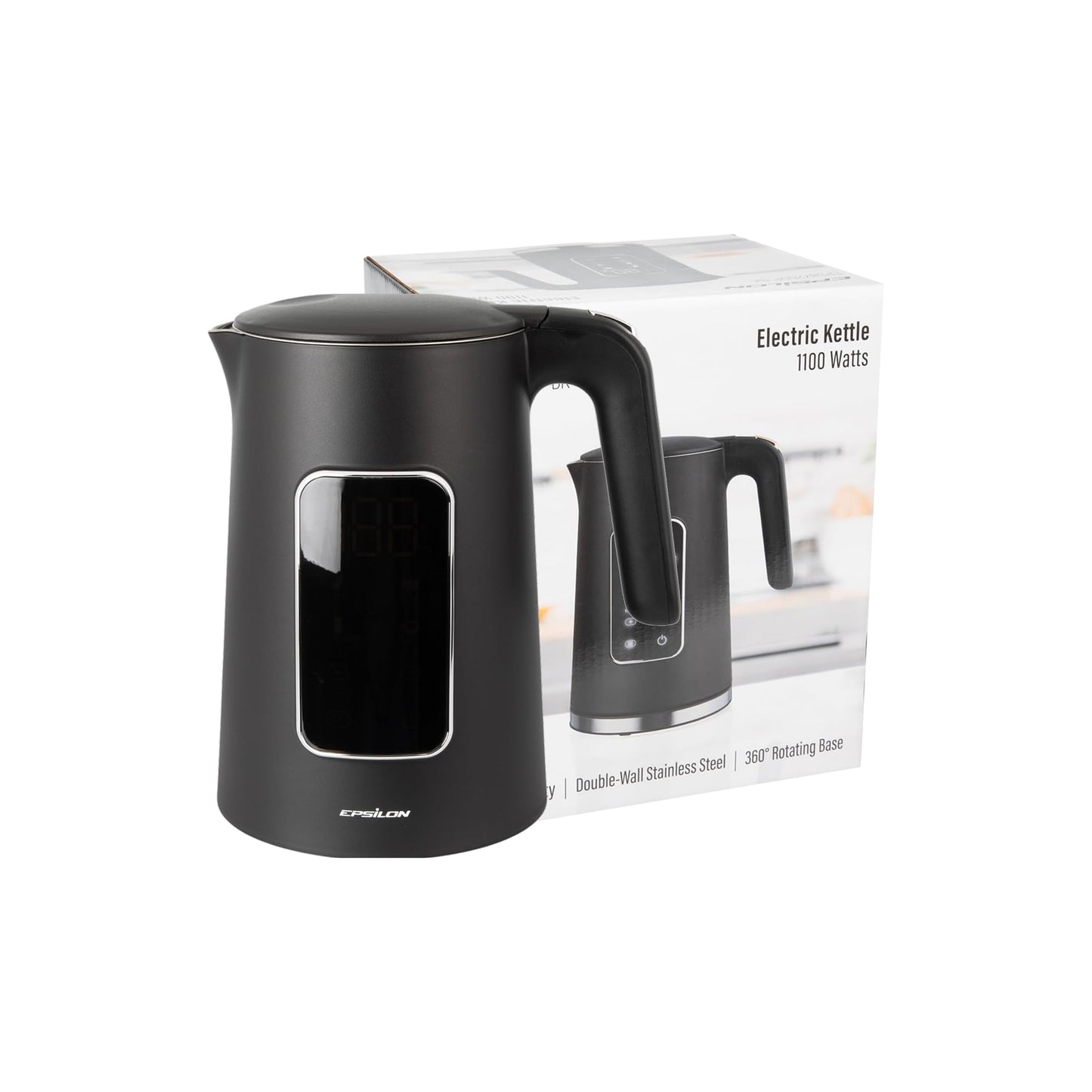 Epsilon LCD Electric Kettle 1100W - 1.7L Hot Water Tea Kettle with Digital Display, Temperature Control, Fast Boil, BPA-Free Electric Teapot with Auto Shut-Off & Boil Dry Protection