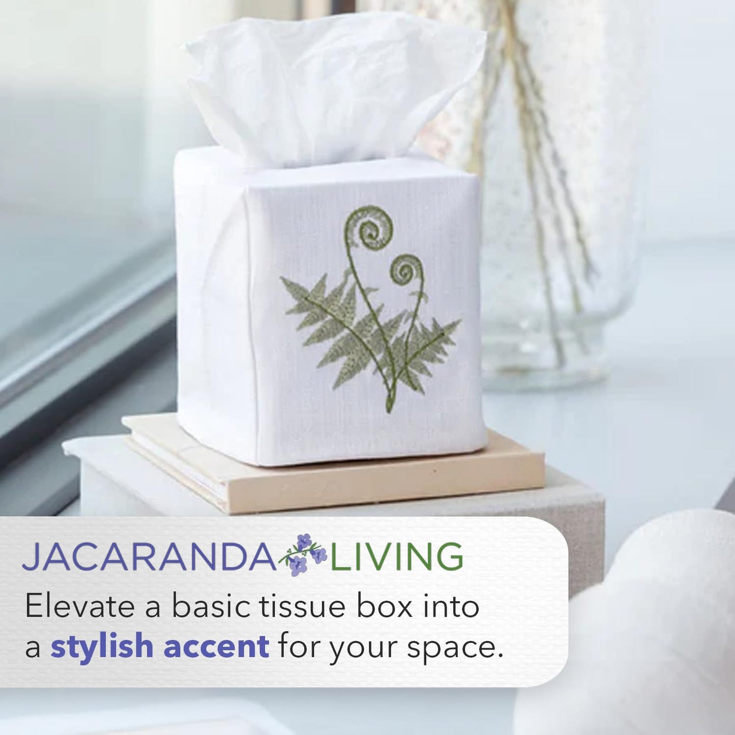 Jacaranda Living Square Tissue Box Cover, Linen/Cotton Fabric Tissue Holder, Decorative Cloth Tissue Cube Cover, Holiday Designs (Ivy & Holly Wreath)