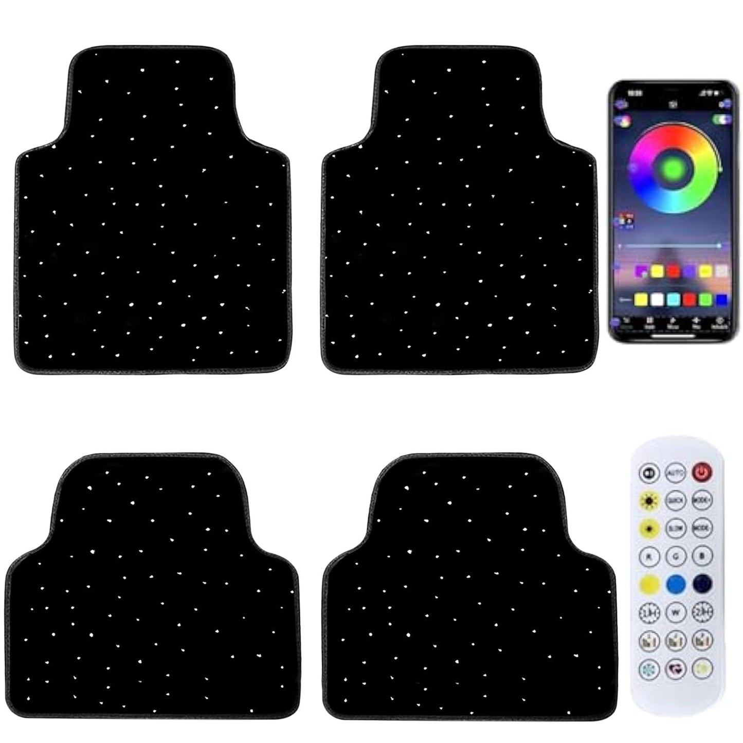 Starlight LED Car Floor Mats with Wireless Ambient Lighting – Waterproof Universal Fit Car Floor Mats with Lights for Cars, SUVs & Trucks – App & Remote Control RGB Fiber Optic, Anti-Slip Design