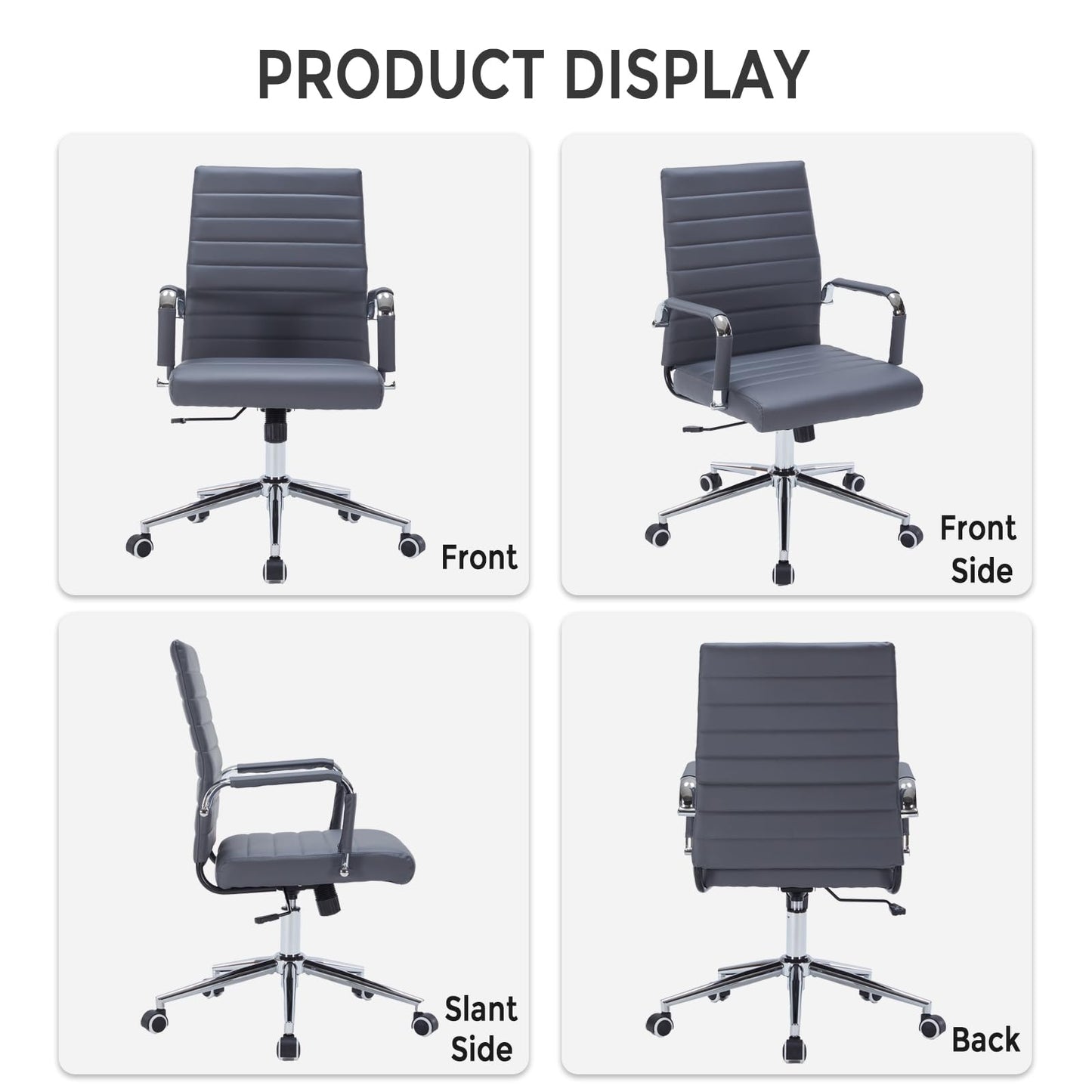Sidanli Executive Desk Chair, Ergonomic PU Leather Conference Chair with Adjustable Lumbar Support and Rolling Wheels for Home Office Game Room, Mid Back, Gray