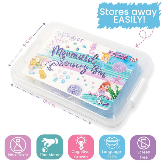 Sensationally OT 38 PCS Mermaid Sensory Bin with 2 lb Magic Sand, Ocean Molds & Treasure Accessories – Creative Sand Play Gift for Girls Ages 3–8