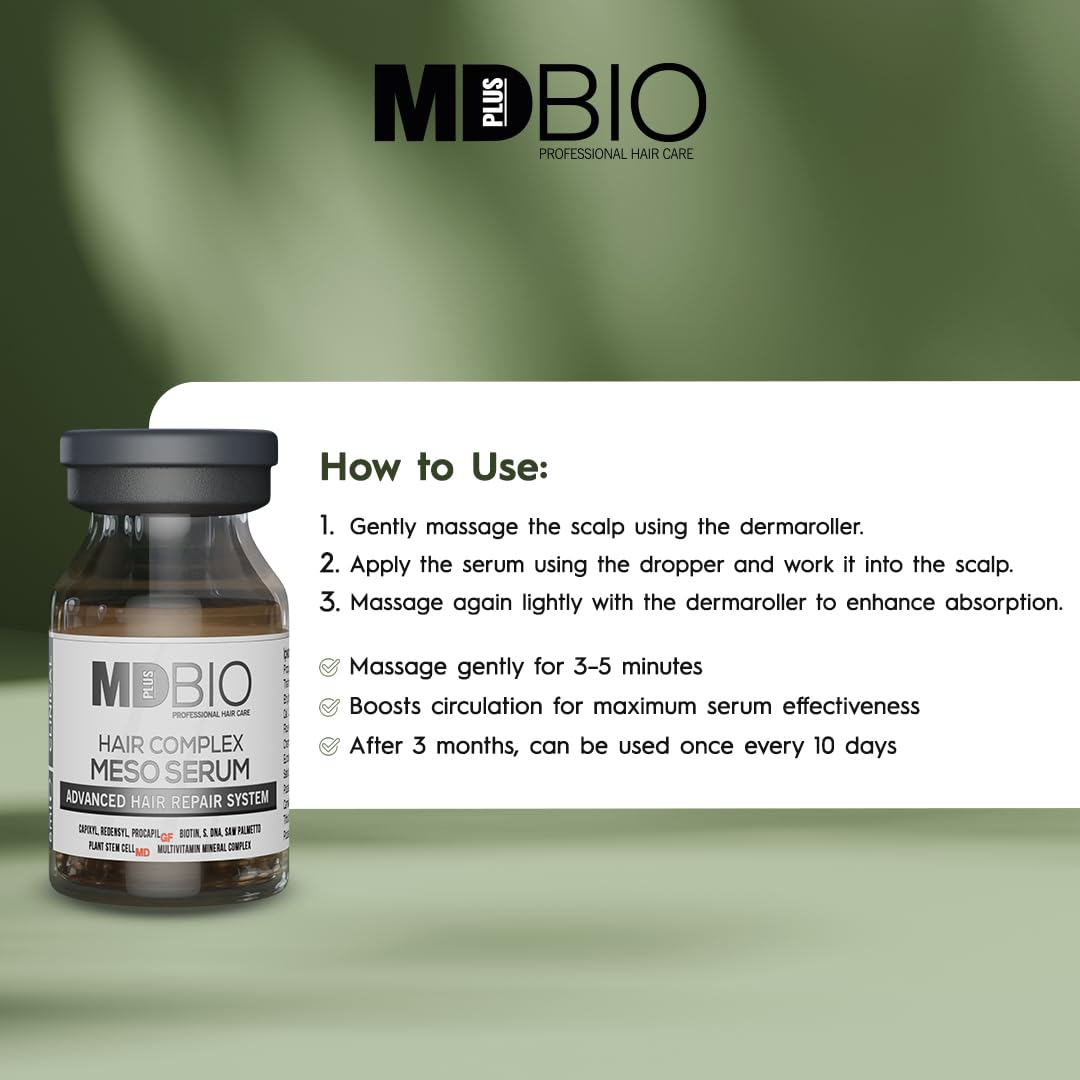 MD PLUS BIO Clinical Hair Regrowth Meso Complex Serum Kit - Strengthens Hair Roots and Promotes Hair Regrowth - Serum Set for Stronger, Thicker & Longer Hair - 10 Pcs 6 ml Vials