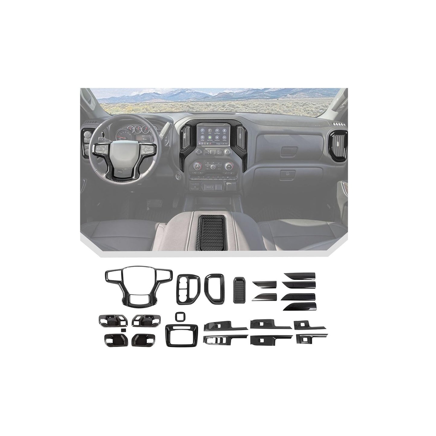 JeCar 24pcs Carbon Fiber Interior Trim Kit for 2019-2021 Chevrolet Silverado Interior Accessories