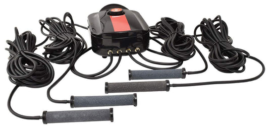 EasyPro CAS4 | Quad Outlet Compact Aeration Kit for Water Gardens & Koi Ponds up to 3500 Gallons & 4’ Deep | Single Stone Diffuser Head | Extremely Quiet Operation | Two Year Warranty(on compressor)
