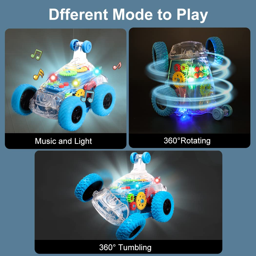 TAKIHON Sensory Toys for Kids with Autism,Light Up Toys Car,Bump and Go Toy Car with Colorful Moving Gears,Music,LED Effect,360°Rolling Twister,Monster Truck Toy,Toddler Car