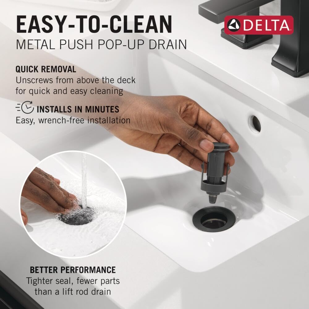 Delta Faucet Nicoli Widespread Bathroom Faucet 3 Hole, Matte Black Bathroom Faucet, Bathroom Sink Faucet, Drain Assembly, Matte Black 35849LF-BL