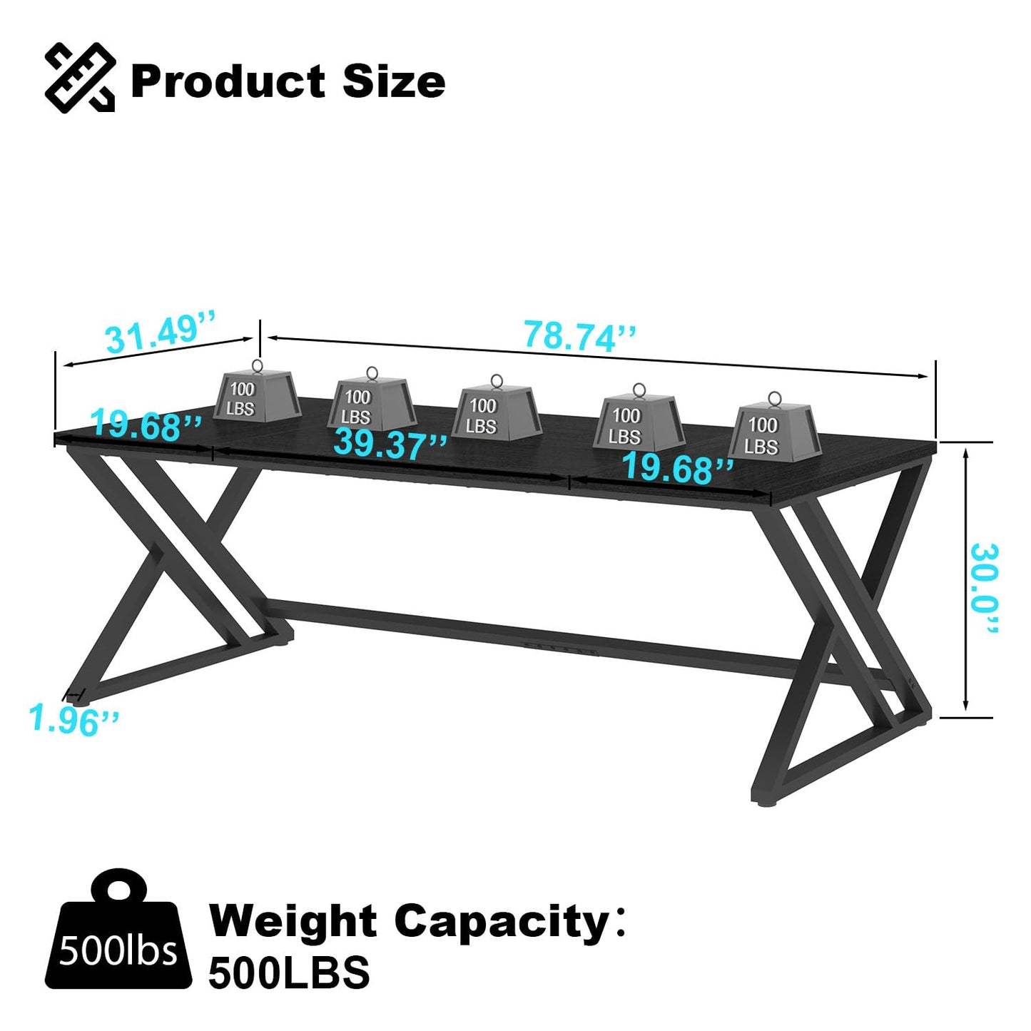 LVB 78.7" Black Computer Desk, Large Industrial Pc Study Home Office Desk, Long Modern Wood Gaming Work Writing Desk for 2 Person, Farmhouse Double Workstation Executive Desk with Storage in Bedroom