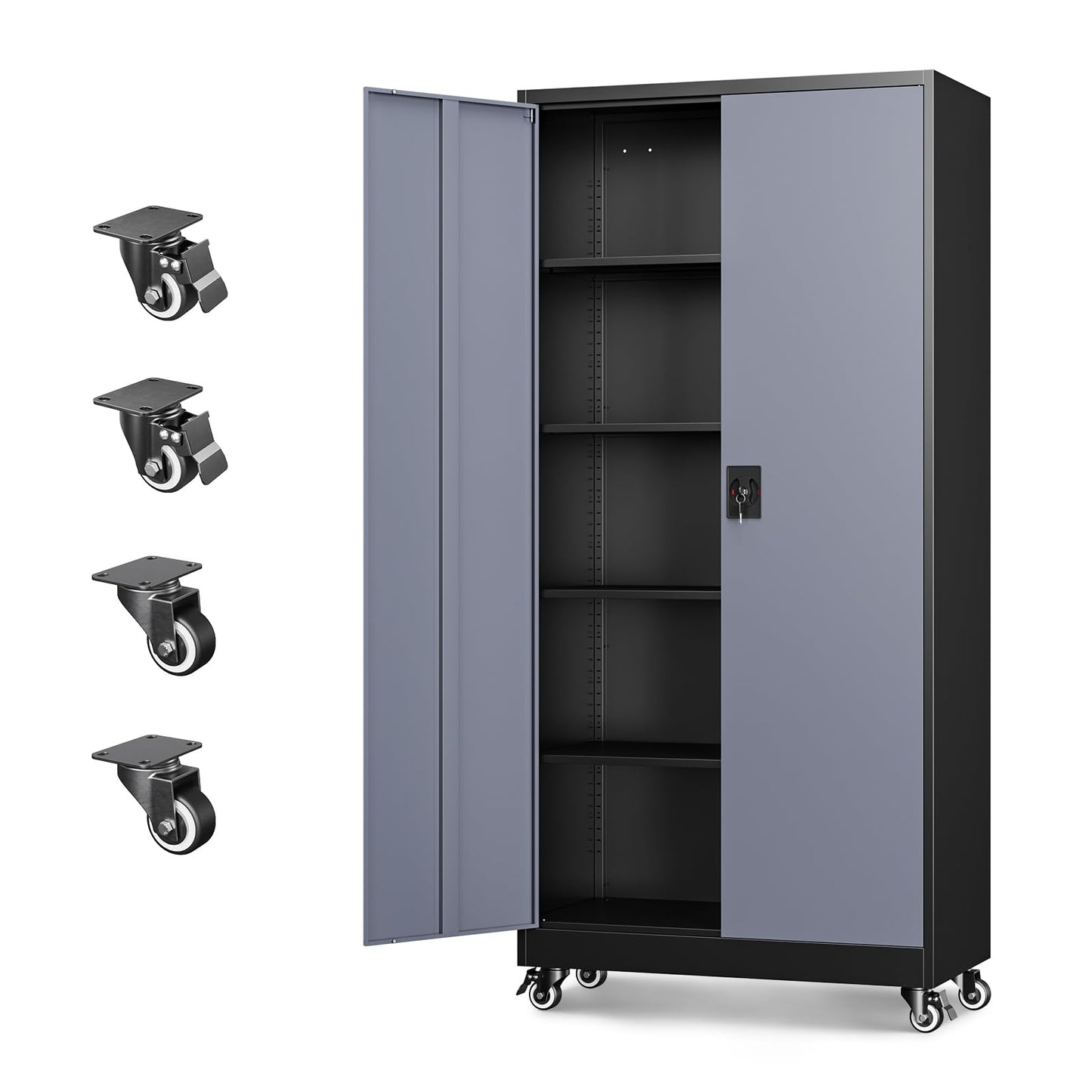 Letaya Metal Garage Storage Cabinets with Lock Door and Adjustable Shelves, Steel Tool Cabinets for Home,Office,Warehouse Organisieren (Black Grey, 75" H)