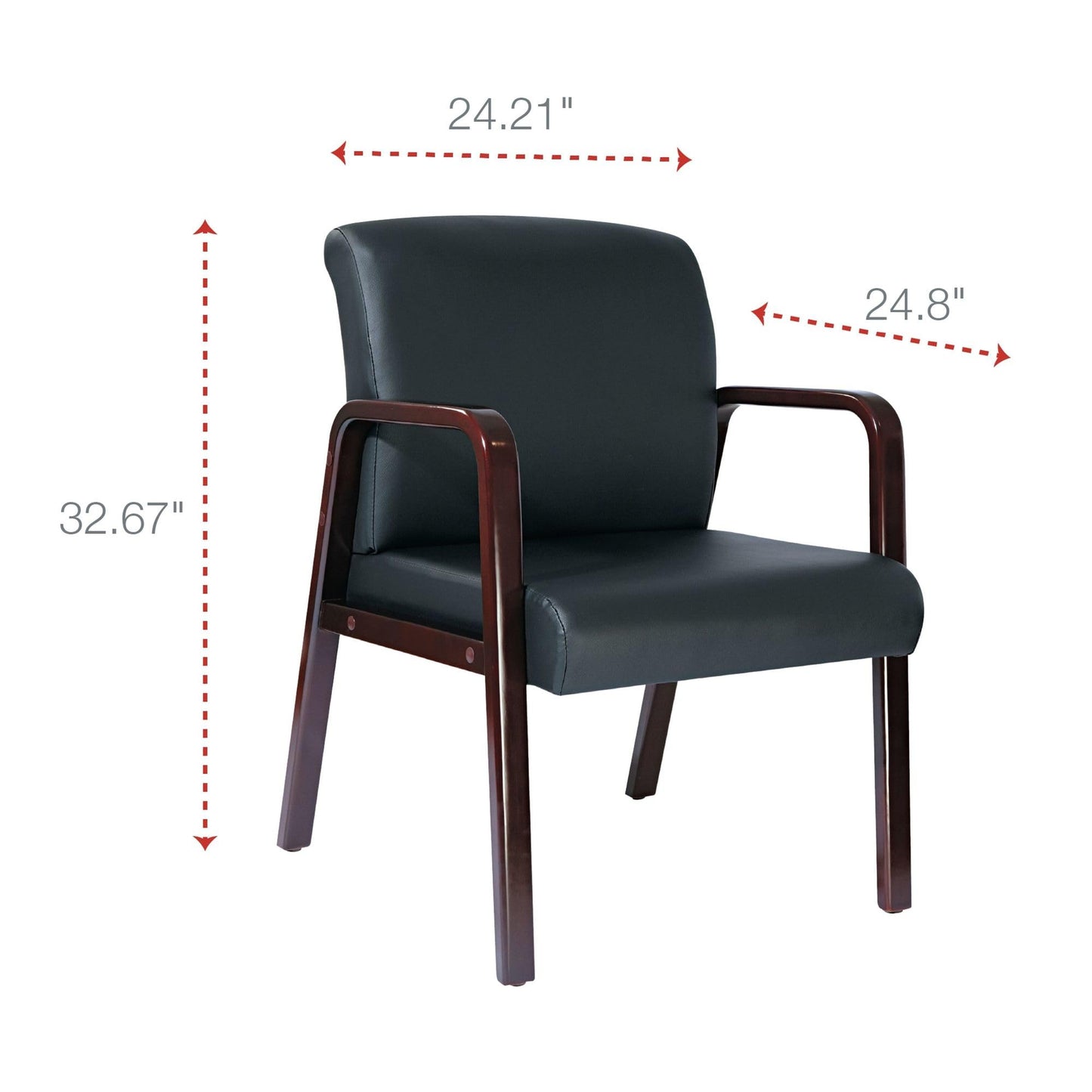 Alera Reception Lounge Series Guest Chair, Mahogany/Black Leather