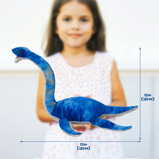 AULUDA Plesiosaurus Plush Toy, Dinosaur Stuffed Animal Throw Plushie Pillow Doll, Soft Blue Fluffy Friend Hugging Cushion - Present for Every Age & Occasion