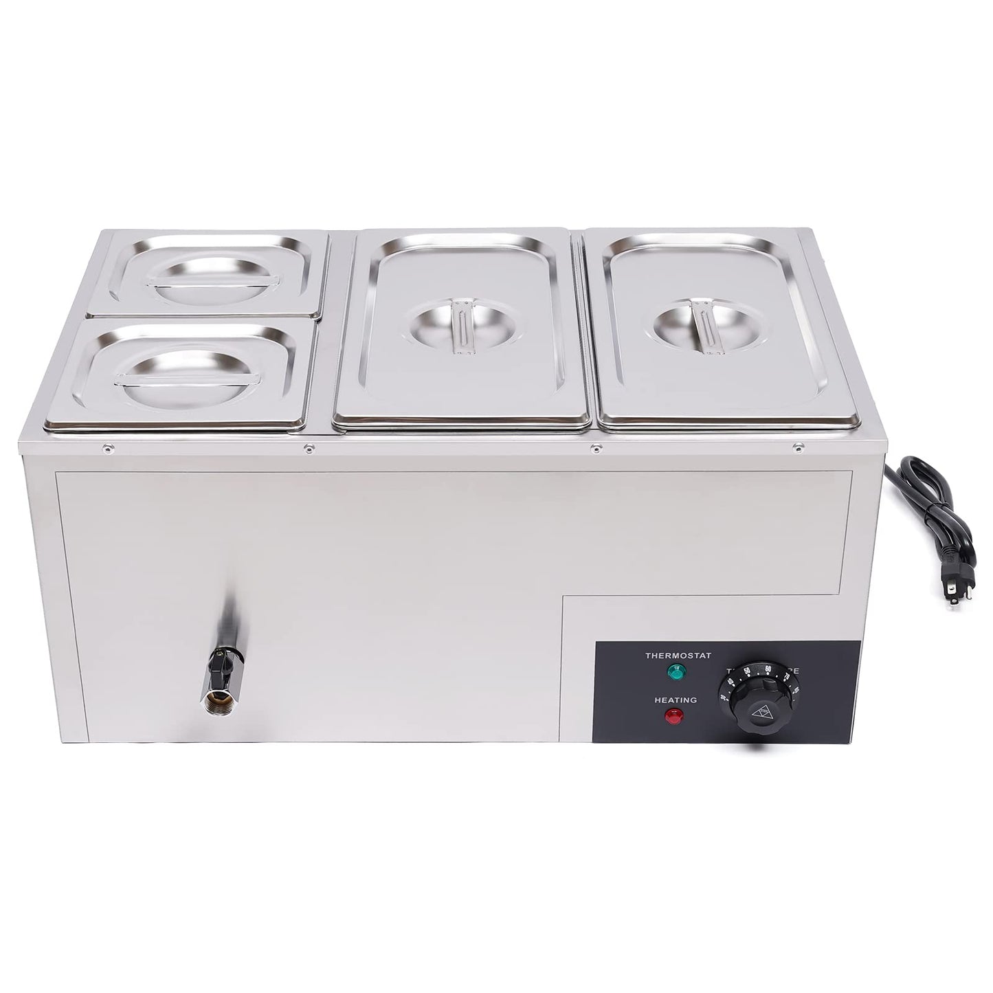 DYNAMI 110V 850W Commercial Buffet Food Warmer,Large Capacity 4 Pan(7.4QT*2+3.2QT*2) Stainless Steel Electric Countertop Steam Table with Intelligent Thermostat Design,for Parties Buffet Catering