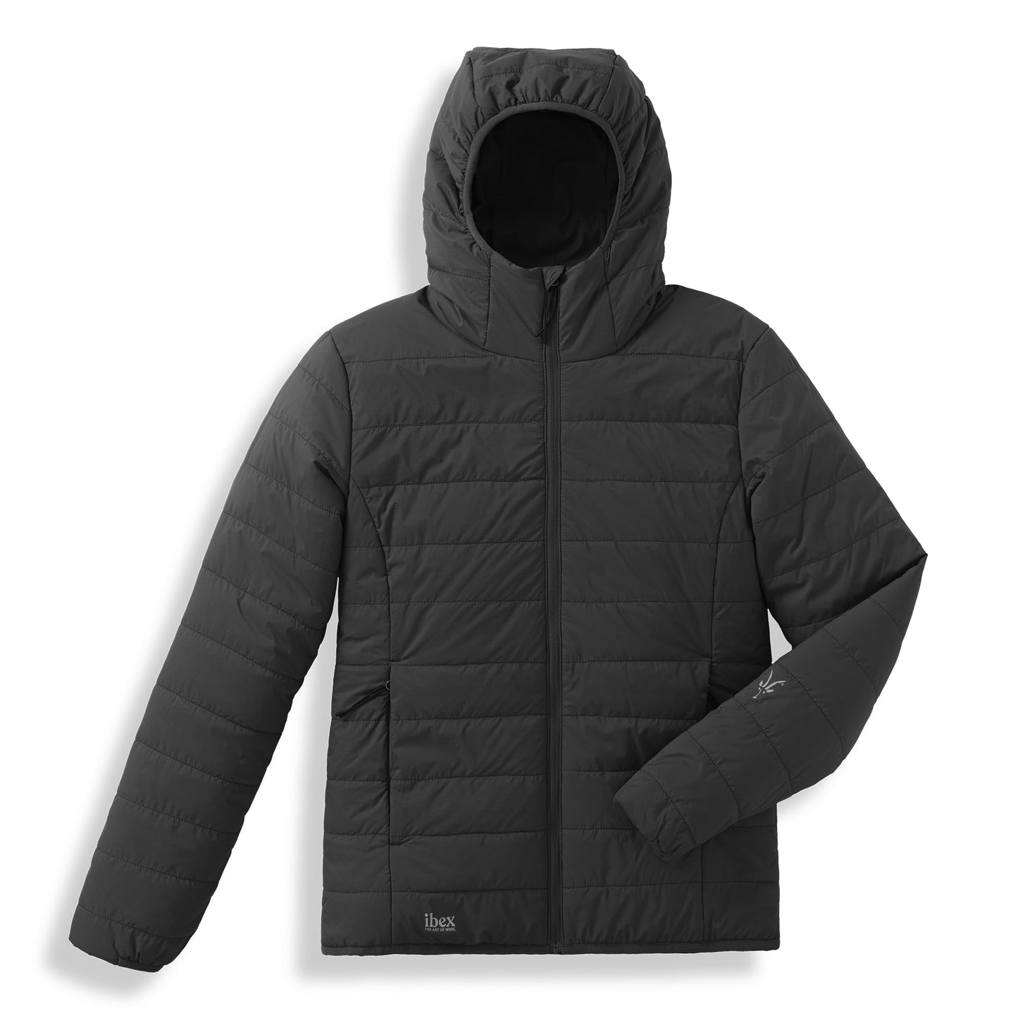 IBEX Merino Wool Aire Women's Puffer Jacket | Insulated, Breathable & Lightweight Hooded Jacket | Hoodies Ideal for Hiking, Running, Camping & Travel Large Black