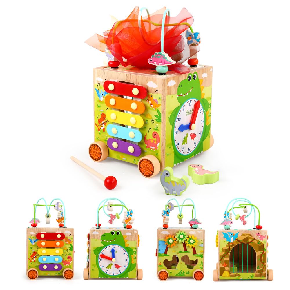 JAUNTY Montessori Activity Cube Toys for Toddlers 1 2 3 Years Old, Wooden Sensory Baby Tissue Box Toy for 1 Year Old Girls Boys, Great Educational Toys 1st First Birthday Gift