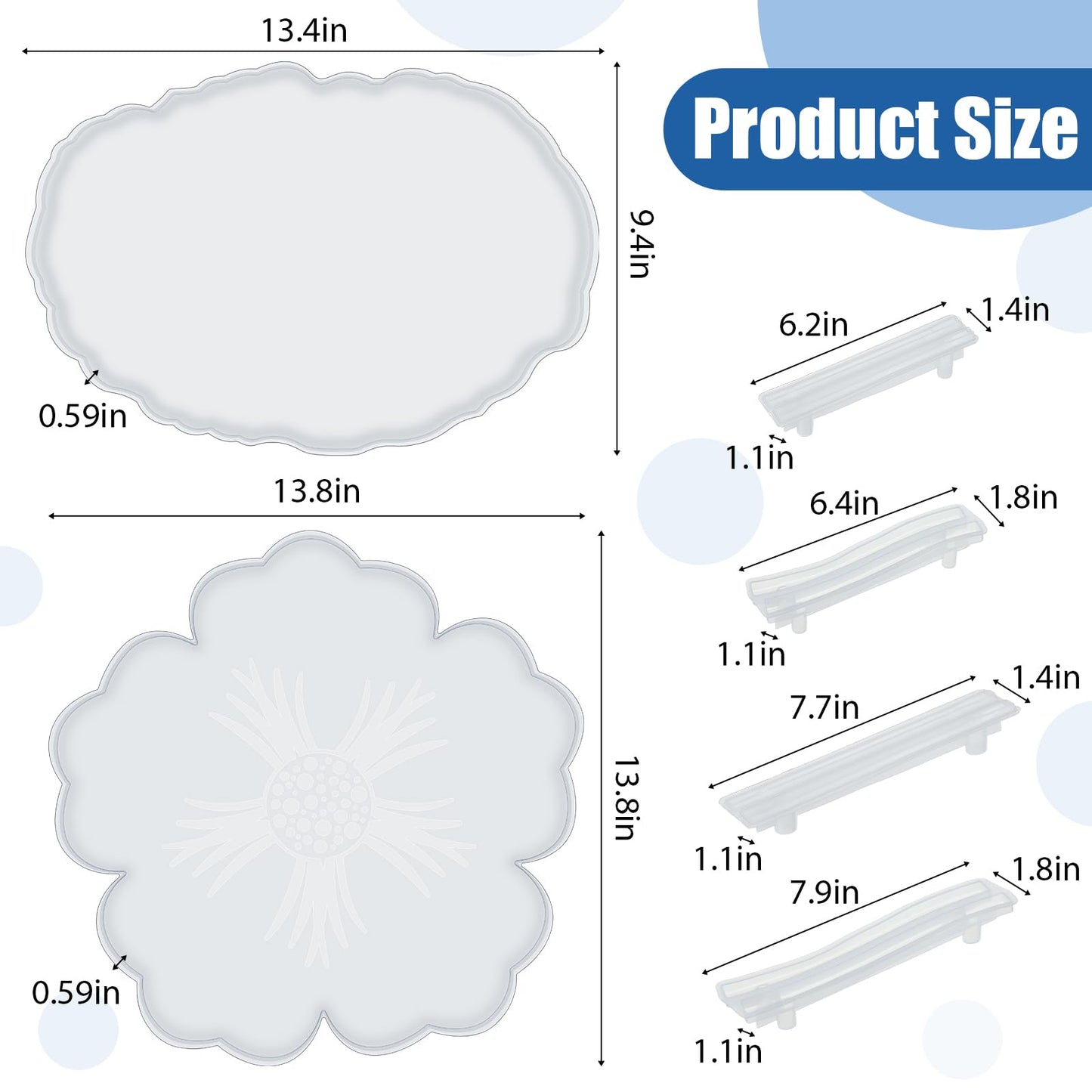 meekoo 2 Pcs Large Silicone Resin Tray Molds with 4 Pcs Handles Serving Tray Resin Mold for Making Jewelry Plates Tea Coasters Art Craft Casting Supplies(Flower, Oval)