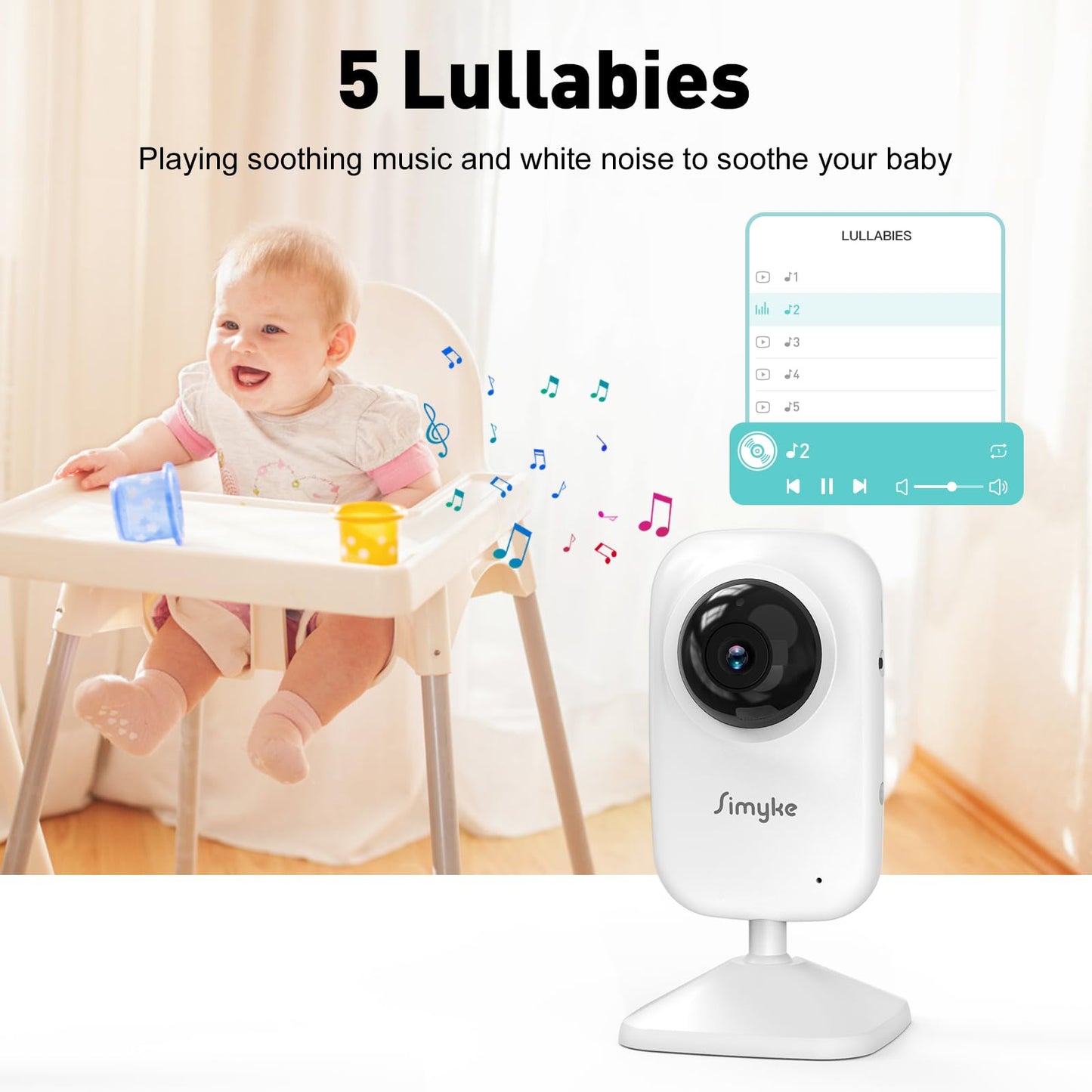 Simyke Upgrade Video Baby Monitor,WiFi Baby Camera,2.8" Display and App Control,1200ft Long Range,2 Way Talk,Auto Night Vision,Sound Alert,VOX,Temperature Sensor 5 Lullabies Feeding Remind,Home Use