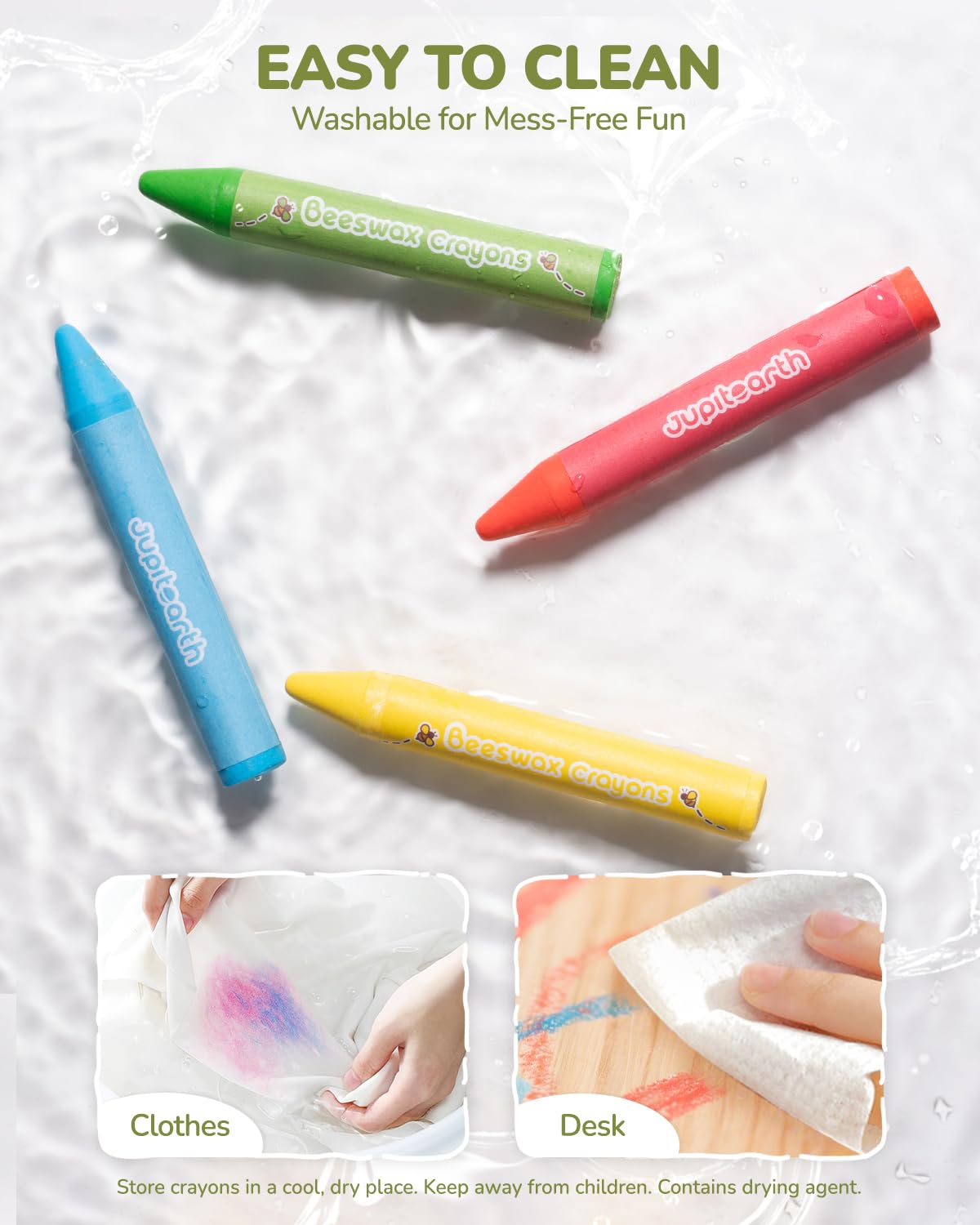 JUPITEARTH Beeswax Crayons for Toddlers 1–3, 12 Non-Toxic Silky Crayons, Jumbo and Washable Crayon, Easy to Hold, Safe for Kids, Mess-Free Coloring for Preschool Art Supplies, Ages 2–4, 4–8