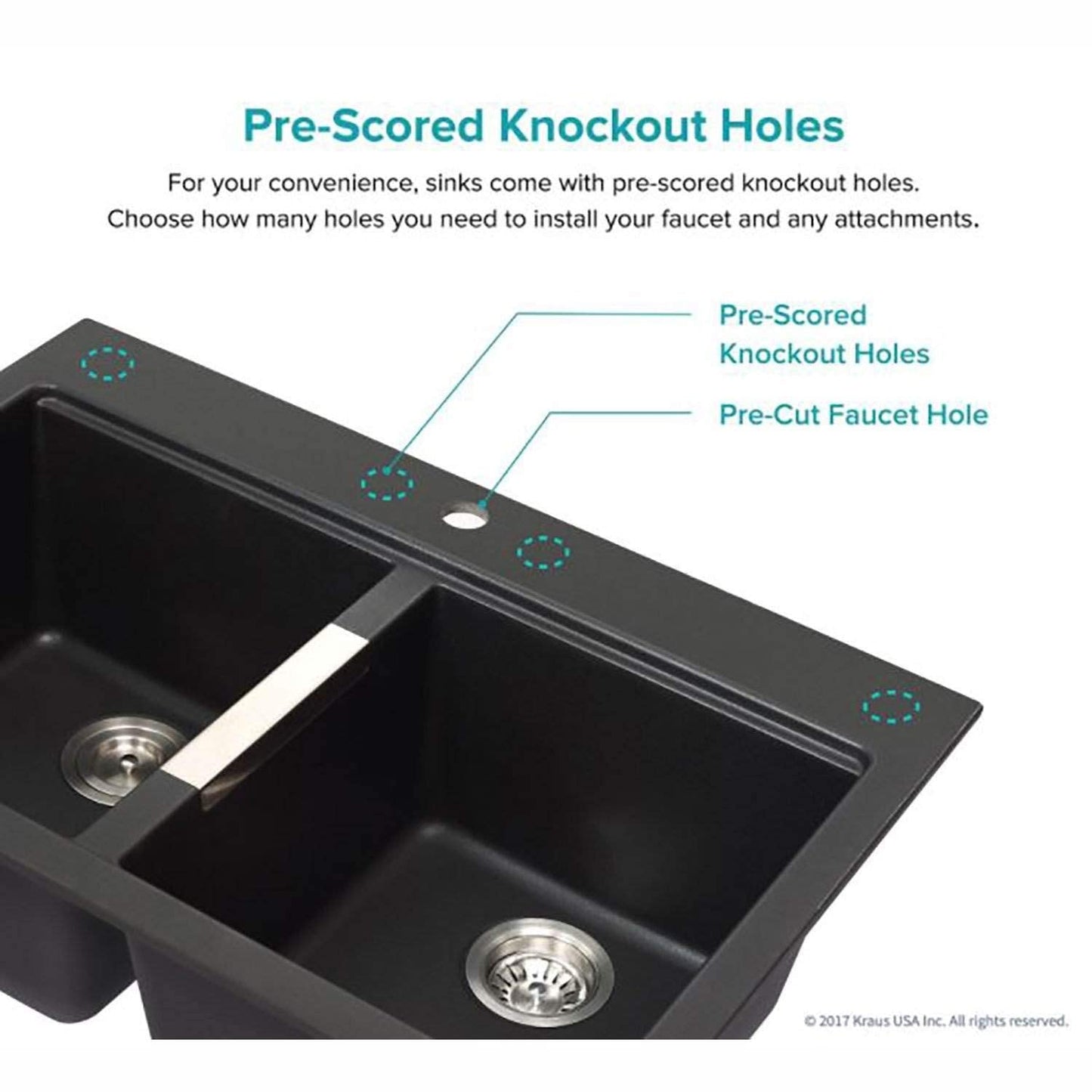 KRAUS Quarza 33-inch Drop-In/Undermount 50/50 Double Bowl Granite Kitchen Sink in Black Onyx, KGD-433B