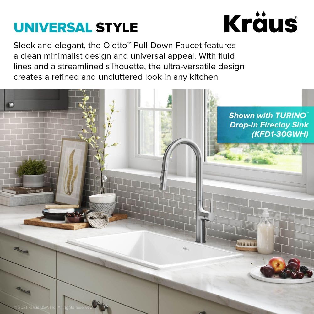 KRAUS Oletto Tall Modern Pull-Down Single Handle Kitchen Faucet in Spot Free Stainless Steel, KPF-3101SFS