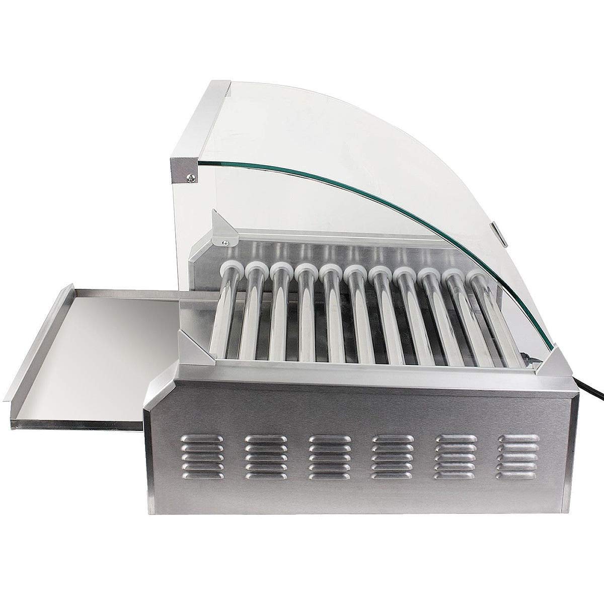 ReunionG Commercial Electric Hotdog Grilling Cooker 11 Rollers for 30 Hotdogs Stainless Steel Hot Dog Warmer Grilling Machine with Cover, Grade 1650W (20''W)