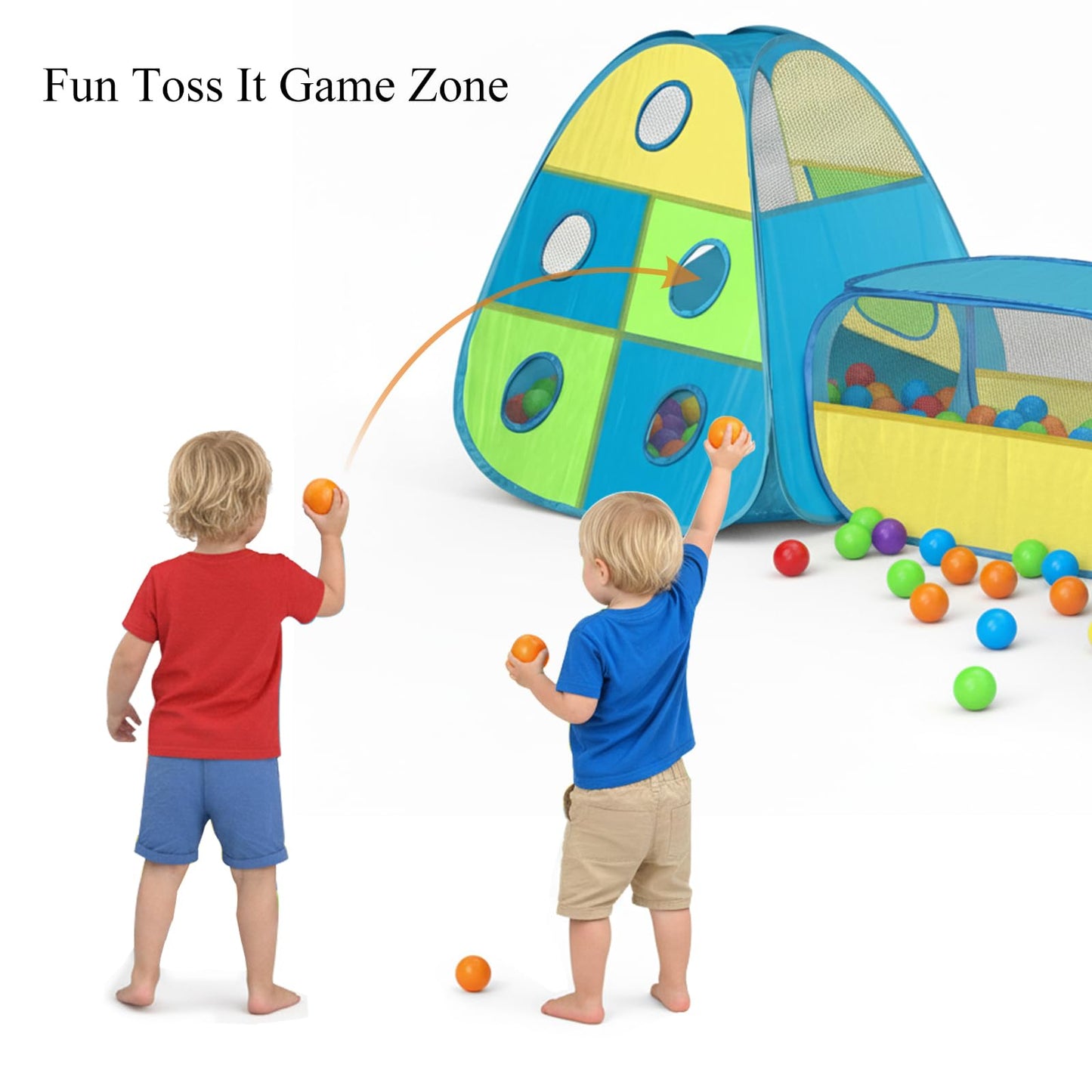 3 in 1 Kids Play Tent with Tunnel & Ball Pit,Pop Up Indoor/Outdoor Playhouse for Boys and Girls,Crawling Tunnel Toy with Fun Toss It Game Zone,Easy Setup Foldable Carry Bag (Balls Not Included)