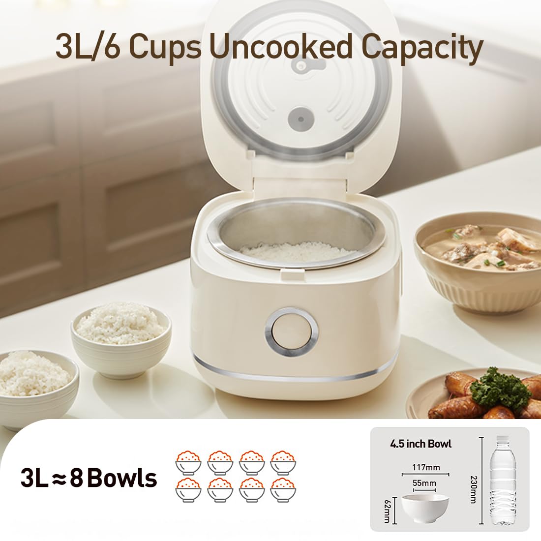 Joydeem Stainless Steel Rice Cooker, Uncoated Non-stick 316L Stainless Steel Inner Pot Rice Cookers, 6 Cup Uncooked, 3L/3.2 qt, DFB-D300