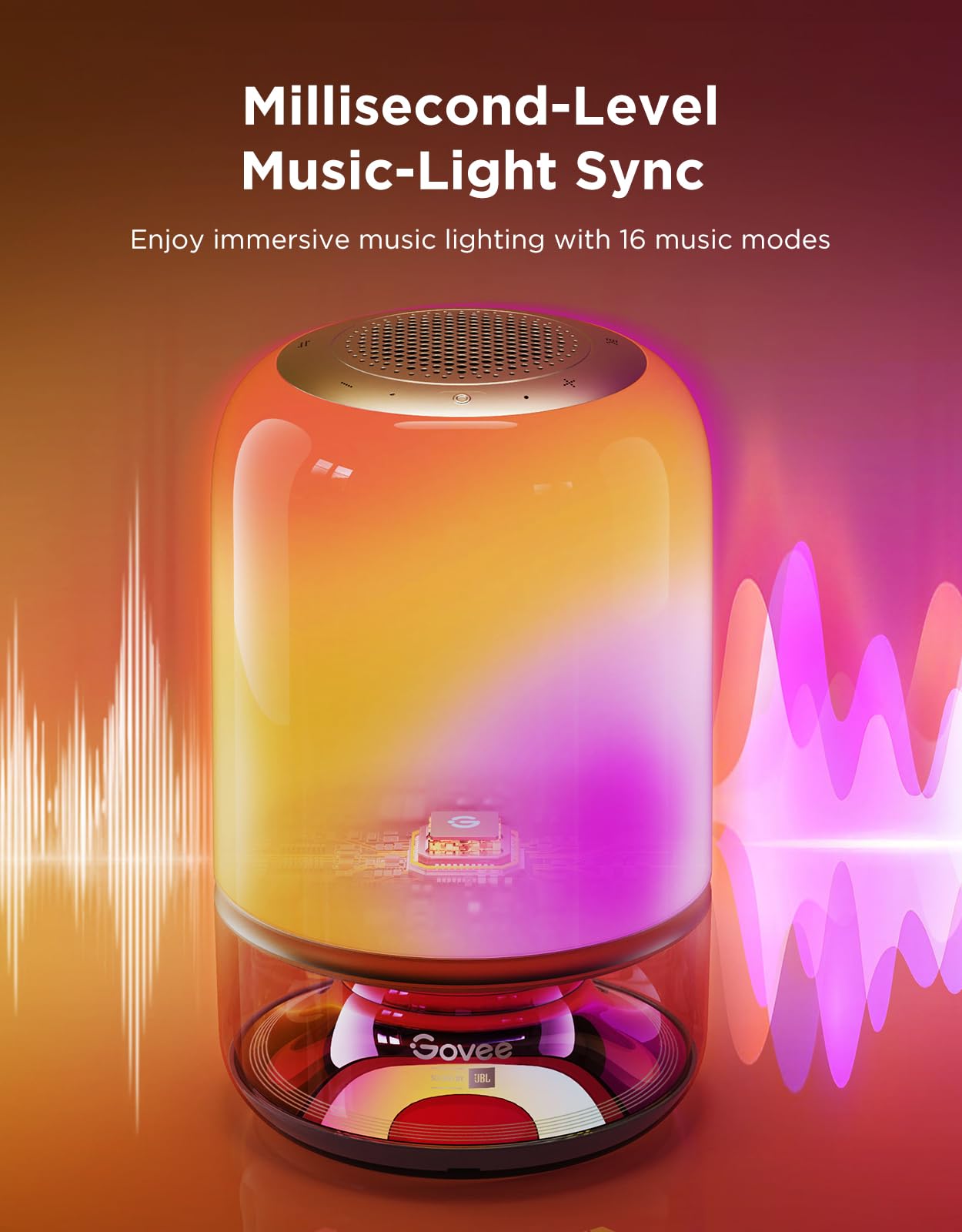 Govee Table Lamp 2 Pro x Sound by JBL, Smart Cordless Table Lamp with Speaker, Music-Light Sync, 16 Music Modes & 100+ Scene Modes, Work with Matter, DIY Customized Rechargeable Desk Lamp for Bedroom