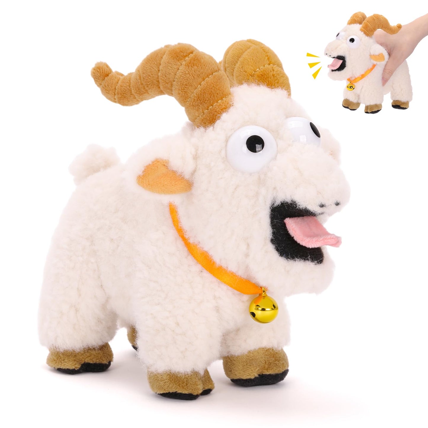 FunisFun Goat Plush with Bell, Goat Stuffed Animal with Funny Screams Sound, Gag Gift for Adults Friends and Coworkers Desk Toy