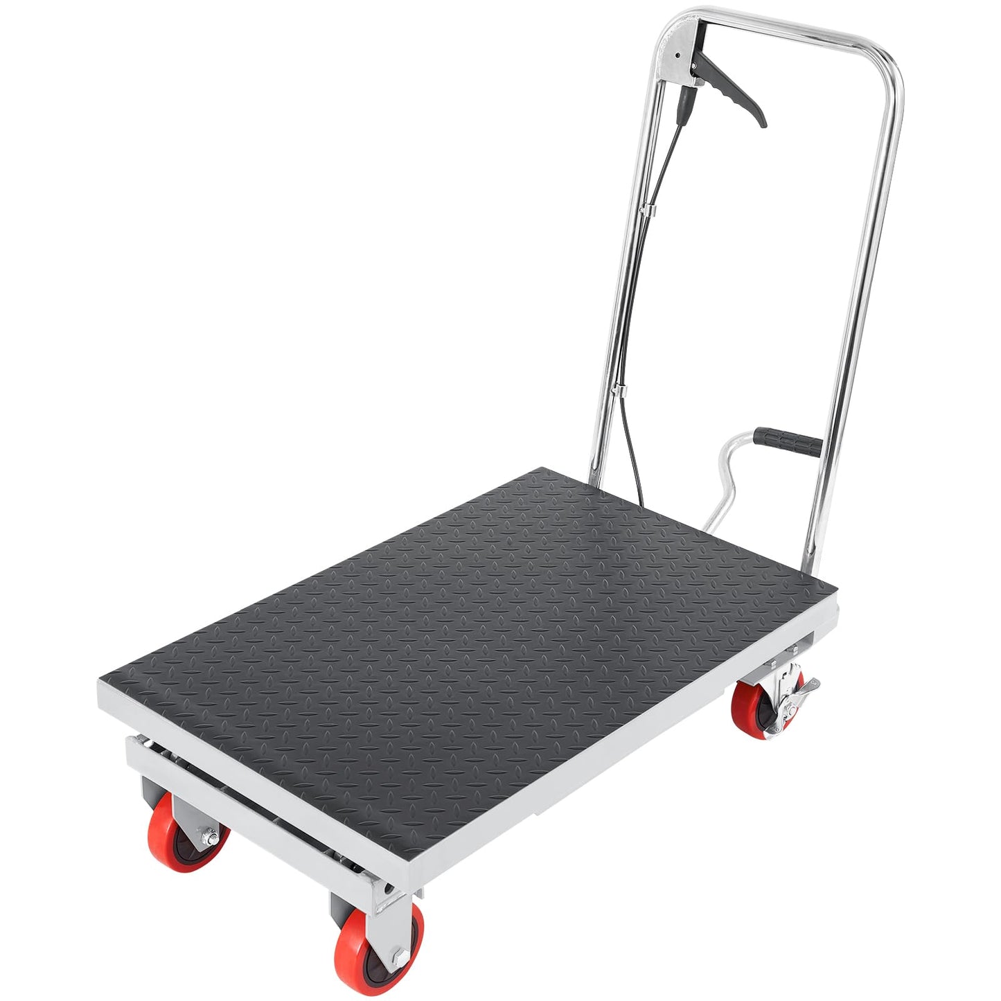 VEVOR Hydraulic Lift Table Cart, 500lbs Load Capacity 28.5 Inch Lifting Height, Manual Single Scissor Lift Table with 4 Wheels and Non-Slip Pad, Alloy Steel, Gray