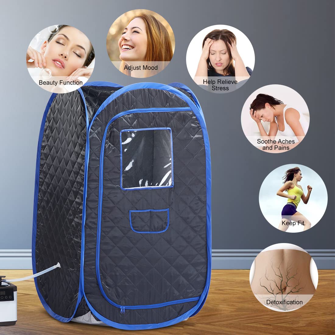 Smartmak Portable Steam Sauna Set, Foldable One Person SPA Tent with 4L Larger Steamer, Chair, Remote Control, Weight Loss&Detox-Black