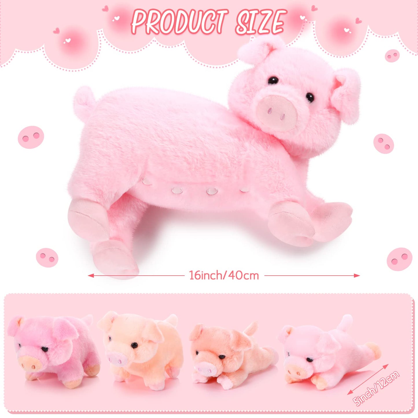 Honoson Nurturing Pig Stuffed Animal with Babies, Cuddly Nursing Mommy Pig Plushy with 4 Stuffed Magnetic Piggy Toys for Kids Boys Girls Birthday Gifts Family Funny Toys Party Decors Farm(Cute)