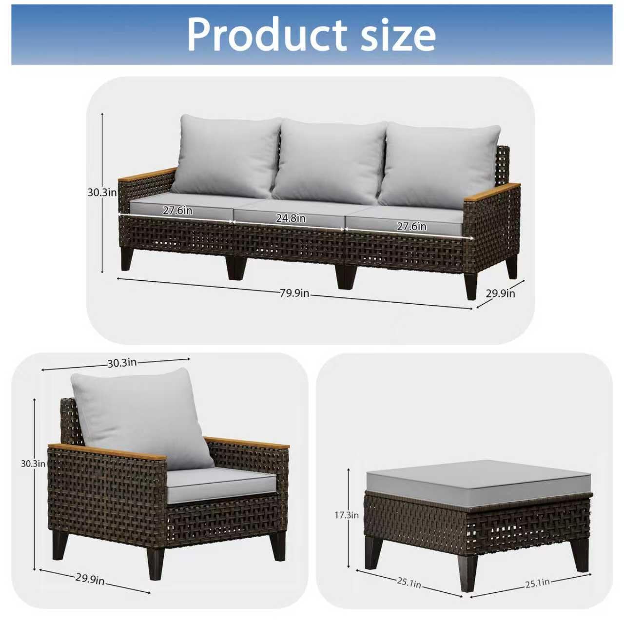 Broivira 7 Piece Patio Furniture Set, All-Weather Wicker Rattan Outdoor Sectional Sofa Set with High Backrest and Thick Cushions for Garden, Porch, Poolside, Grey