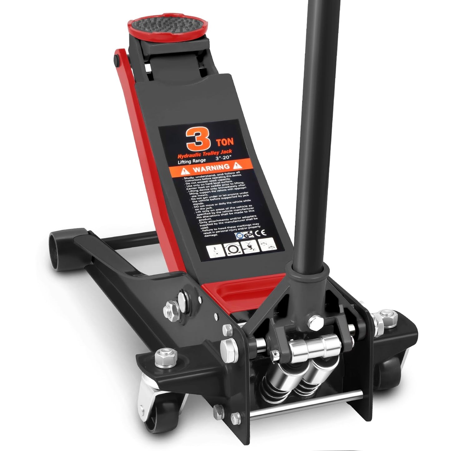 DNA Motoring Floor Jack 3 Ton (6000 lbs) Capacity, Fast Lift Service Jack Low Profile Steel Heavy Duty Hydraulic Car Jack, Lifting Range 3"-20", Black, TOOLS-00475-BK
