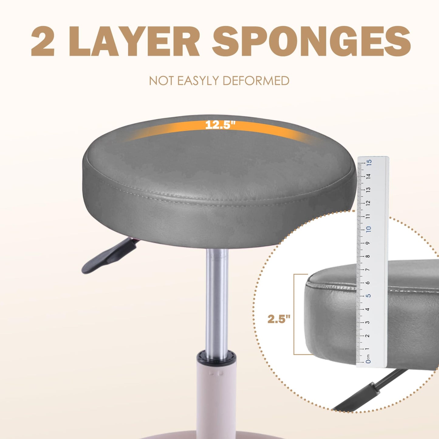 WUDOYO Rolling Salon Stool with Storage Tray (Grey)