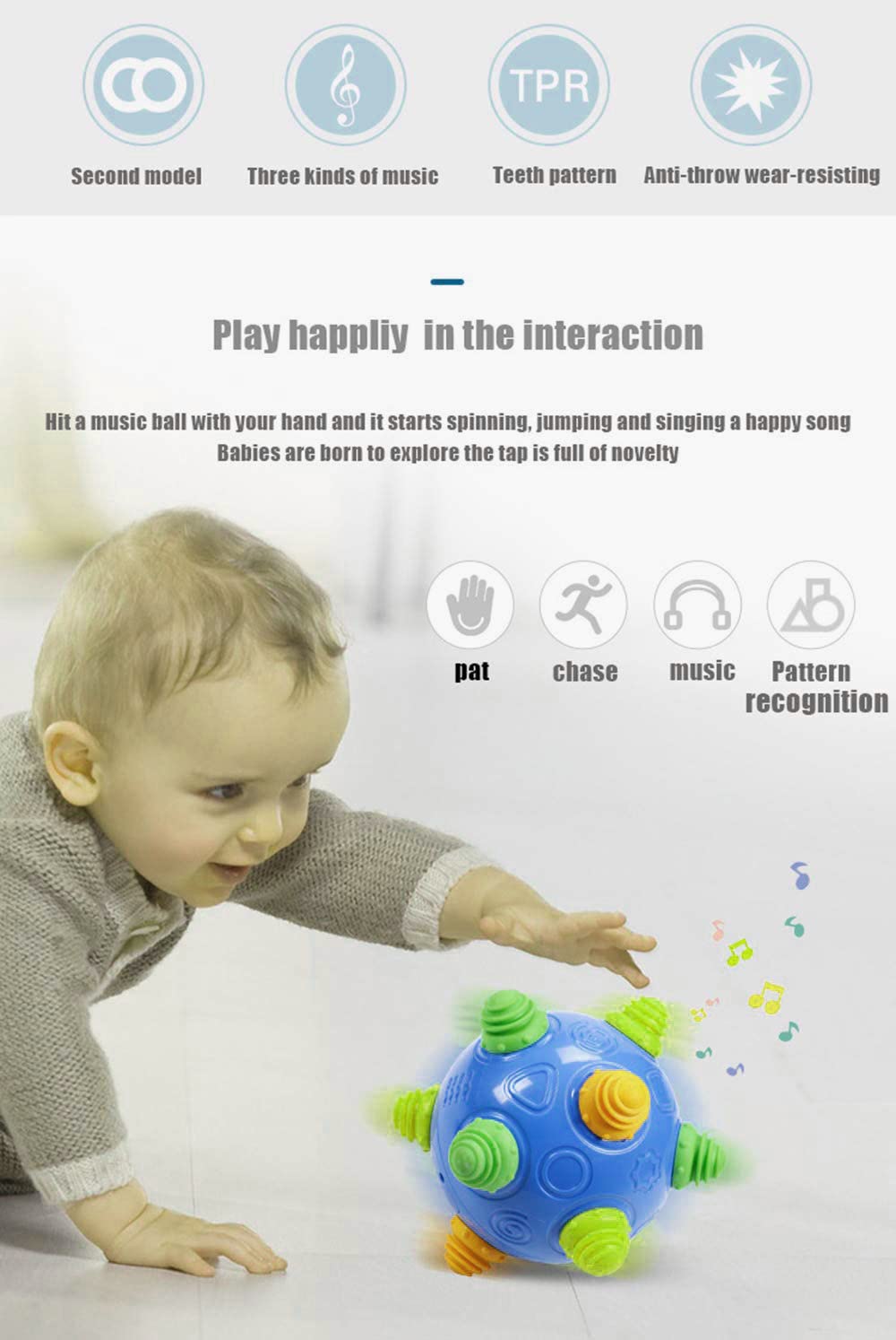 Toddlers Baby Music Shake Dancing Ball Toy, Move and Crawl Ball Toys for Kids,Bouncing Sensory Learning Ball Toys Ideal Gift for Baby Boys and Girls, Endless Fun for Children (Navy Blue),18+ Months