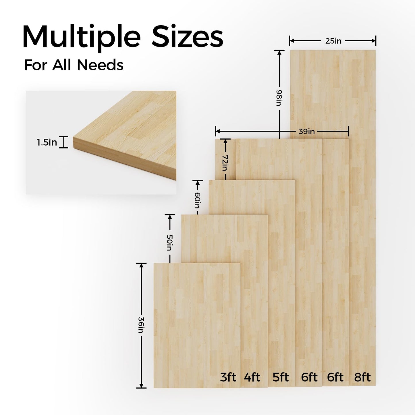 Butcher Block Countertop Table Top - Unfinished Solid Wood Countertop 1.5in Thick Unfinished Surface for DIY Washer Dryer Cutting Board Kitchen - 8ft L x 25" W