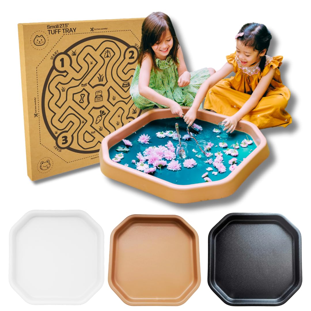 Learning Through PLAYtrays Tuff Tray 27.5” Small [Sand Brown] – Sensory Play Tray for Kids, Toddler Sensory Bin for Sand & Water Play, Montessori Activities, Reggio Classroom & Home Use