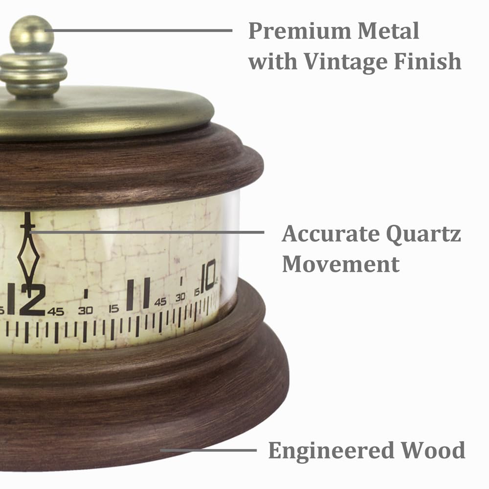 Presentime & Co. Louis XVI Mantel Clock, Desk & Shelf Clock, Retro Tabletop Clock for Living Room, Bedroom, Shelf Decoration, Fireplace, Farmhouse Decor, Walnut Brown Finish.