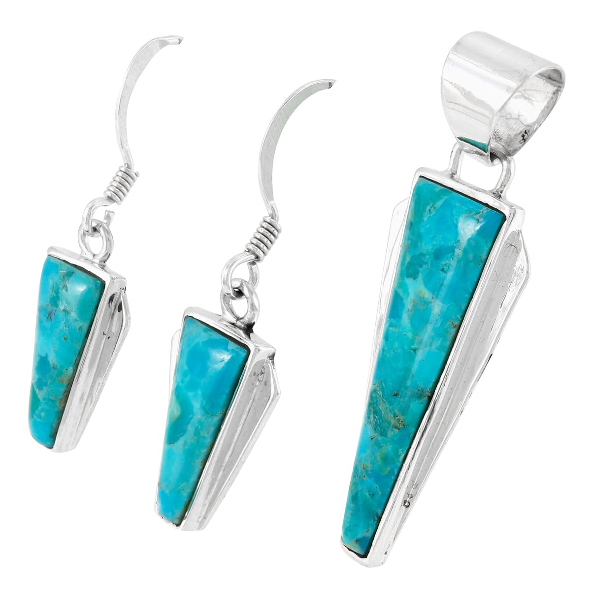 Matching Turquoise Pendant & Earrings Set 925 Sterling Silver (Pendant, Earrings, Stainless Necklace 20")(Turquoise)