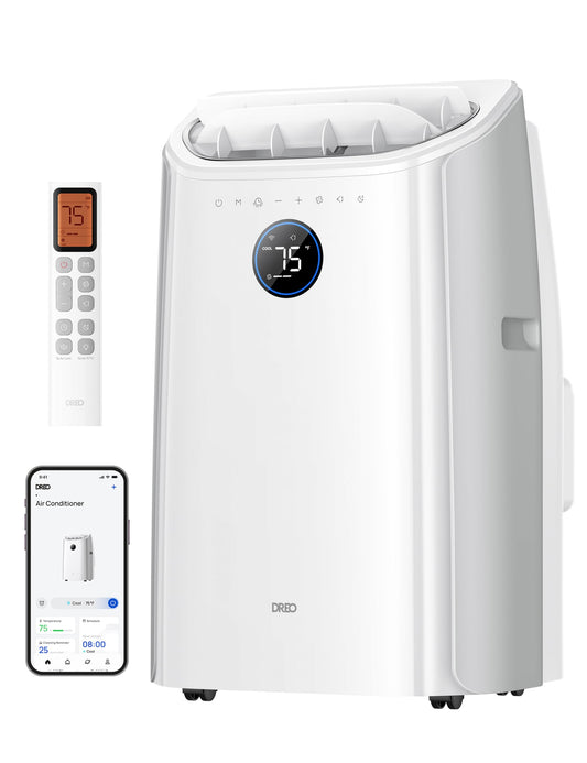 DREO Portable Air Conditioners, 12000 BTU ASHRAE (8000 BTU DOE) Smart AC Unit for Room with Drainage-free Cooling, APP/Voice/Remote, Fan & Dehumidifier, Quiet Standing AC for Bedroom, AC515S, White
