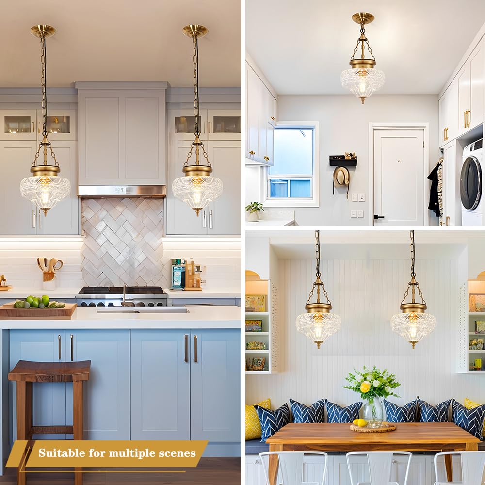 OIYIO Vintage Pendant Light - Brown Bronze Pendant Lights Kitchen Island with Floral Glass, Penant Lighting Fixtures with Adjustable Chain, Hanging Light Fixtures for Dining Room, Entryway