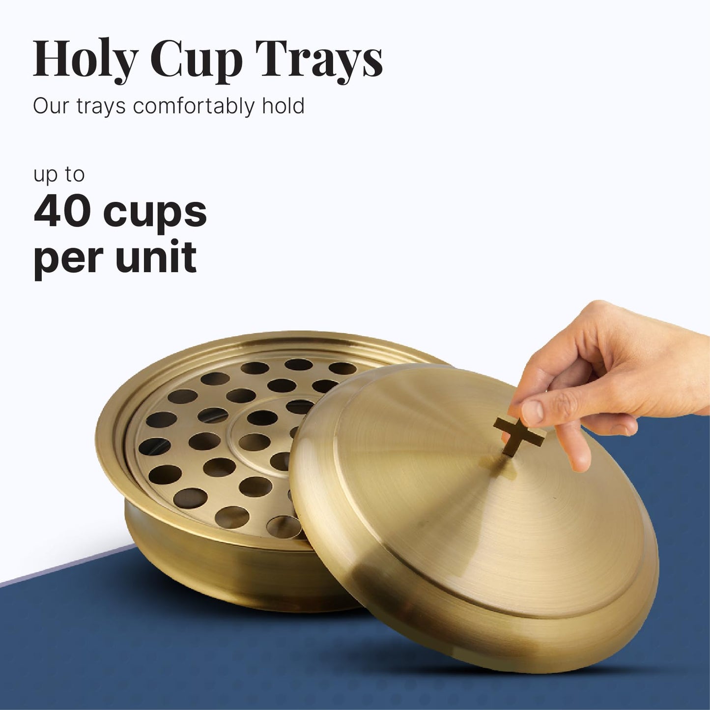 Mayur Exports Communion Ware 2 Holy Wine Serving Trays with A Lid & 1 Stacking Bread Plate with A Lid - Stainless Steel (Brass/Gold)