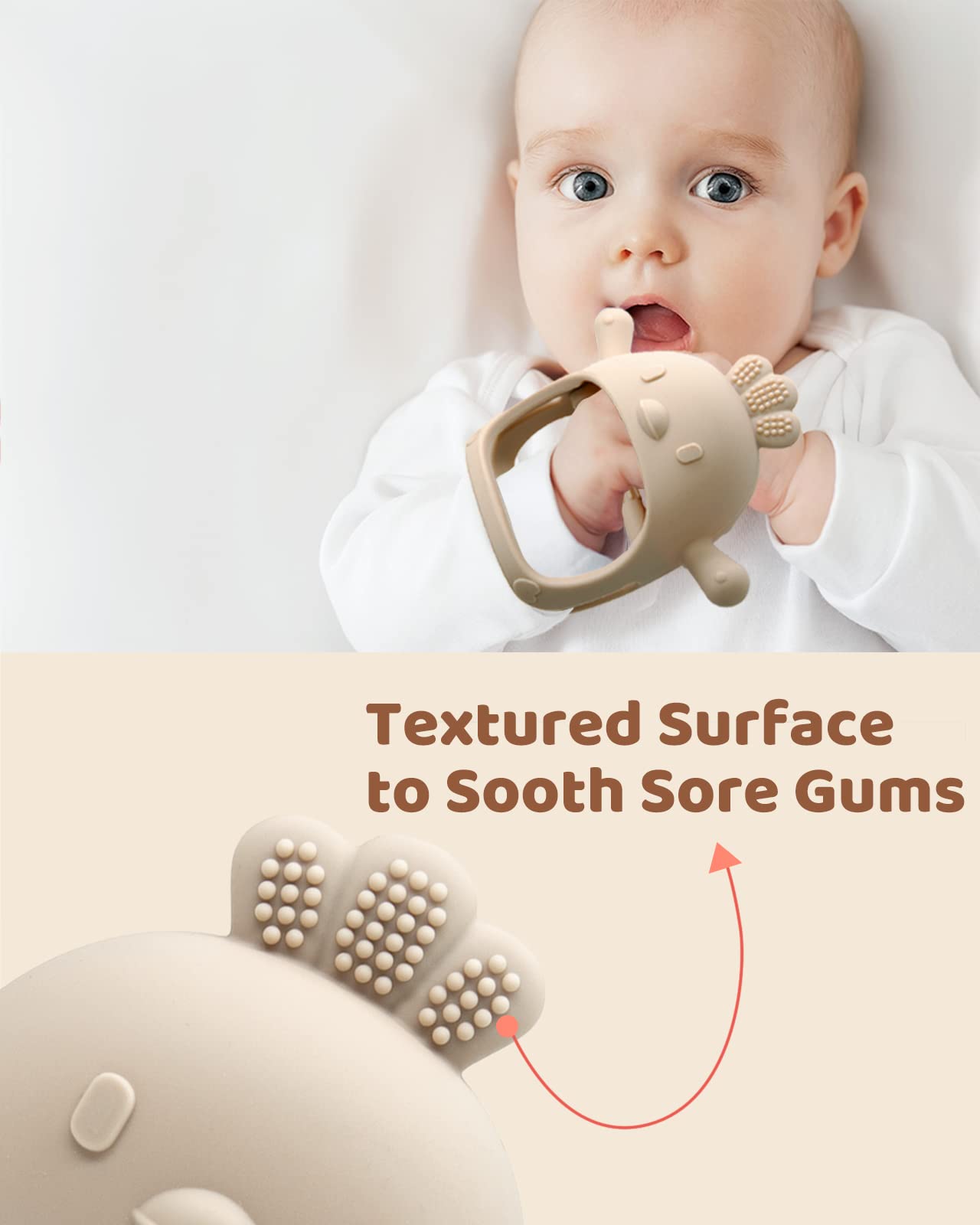 Baby Teething & Rattle Toy Set for Over 3 Months, Food Grade Silicone Teething Mitten and Rattle Teething Toy