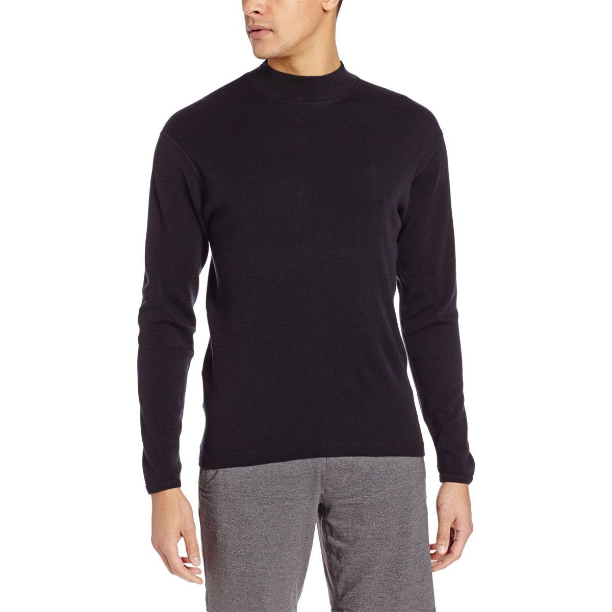 100% Merino Wool Men's Midweight Mock Neck - Base Layer Top - Warm Under Shirt - Black - 3X-Large